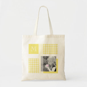 Yellow Add Your Foto Gingham Modern Monogram Tragetasche
