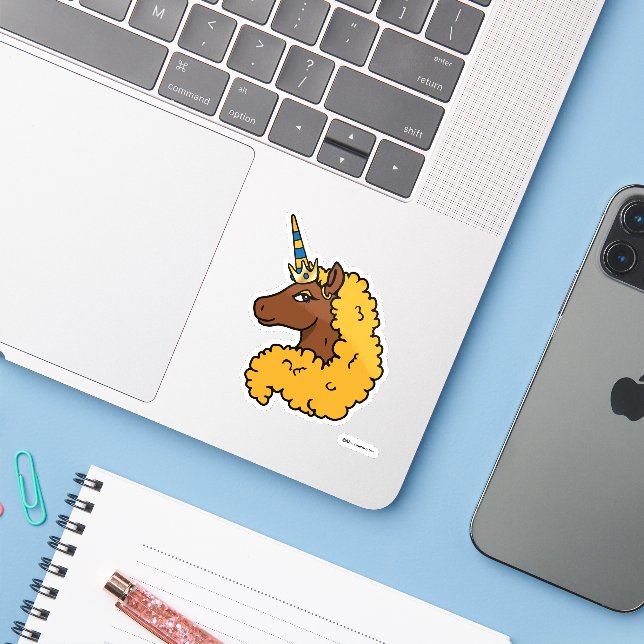 Yellow Afro Unicorn Aufkleber (Laptop mit iPhone)