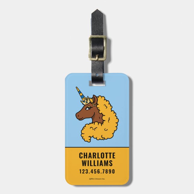 Yellow Afro Unicorn Gepäckanhänger (Vorderseite vertikal)