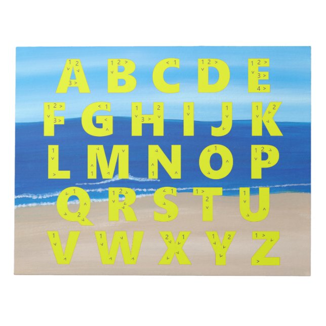 Yellow Alphabet Chart Sand Beach Sky Notepad Notizblock (Vorderseite)