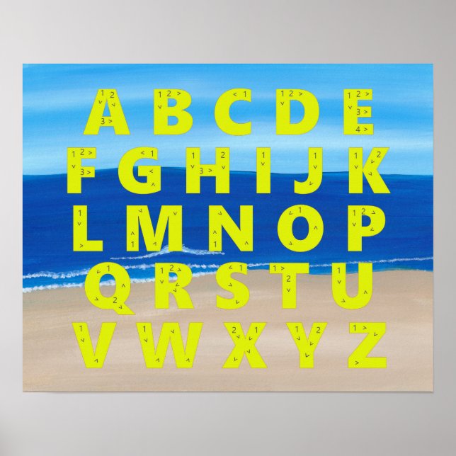 Yellow Alphabet Chart Sand Beach Sky Plakate (Vorne)