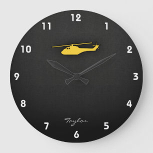 Yellow Amber Helicopter Große Wanduhr