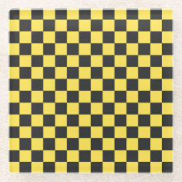 Yellow and black checkerboard pattern glasuntersetzer