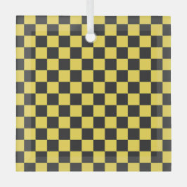 Yellow and black checkerboard pattern ornament aus glas