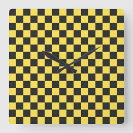 Yellow and black checkerboard pattern quadratische wanduhr