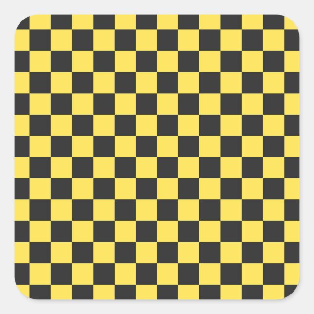 Yellow and black checkerboard pattern quadratischer aufkleber (Vorderseite)