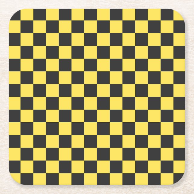Yellow and black checkerboard pattern rechteckiger pappuntersetzer (Vorderseite)
