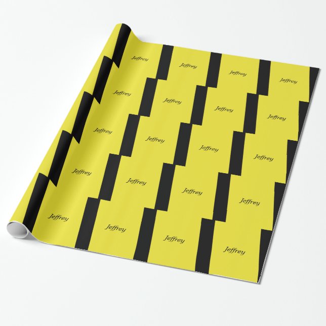 Yellow and Black Stripe Gift Wrap, Name, Modern Geschenkpapier (Ungerollt)