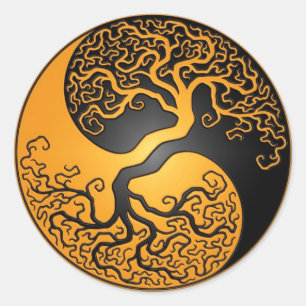 Yellow and Black Yin Yang Tree Runder Aufkleber