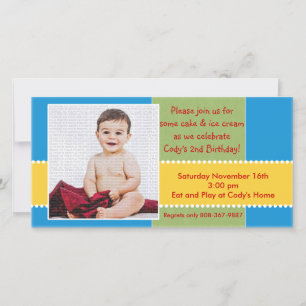 Yellow and Blue Birthday Boy Foto Card