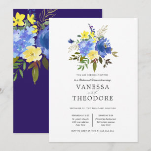 Yellow and Blue Bouquet Hochzeitsessen Probe Einladung