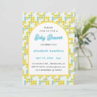 Yellow and Blue Dots Modern Baby Shower Invitation Einladung