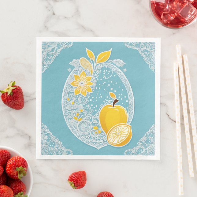 Yellow and blue fruit patterns AI art  Serviette (Beispiel)