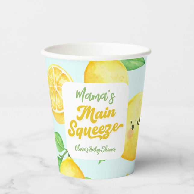 Yellow and Blue Lemon Baby Dusche Pappbecher (Vorderseite)