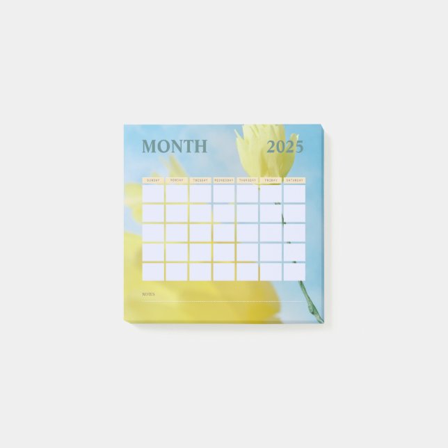 Yellow and Blue Monthly Planer Calendar 2025 Post-it Klebezettel (Vorderseite)