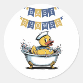 Yellow and Blue Rubber Duck Boy Baby Showdusche Runder Aufkleber