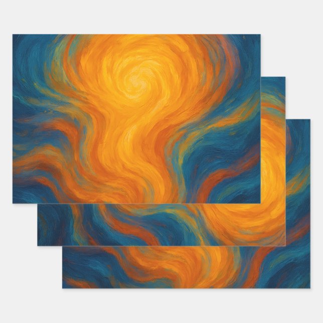 yellow and blue swirl sun energy abstract geschenkpapier set (Set)