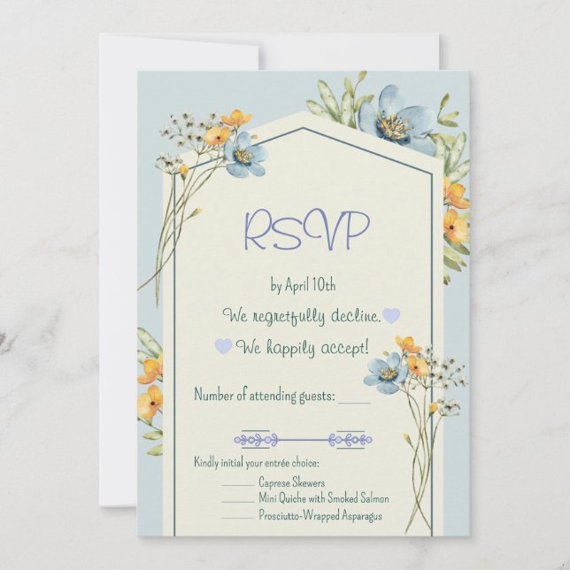 Yellow And Blue Wildflowers Geometric RSVP Card Einladung (Vorderseite)