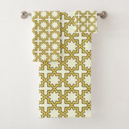 Yellow and brown geometric patterned  badhandtuch set