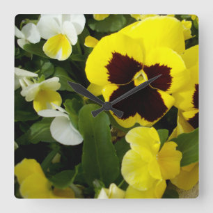 Yellow And Brown Pansies, Quadratische Wanduhr