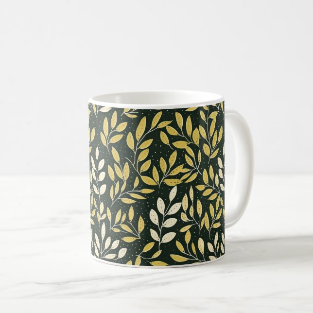 Yellow and Cream Leafy Branches Pattern  Kaffeetasse (VorderseiteRechts)