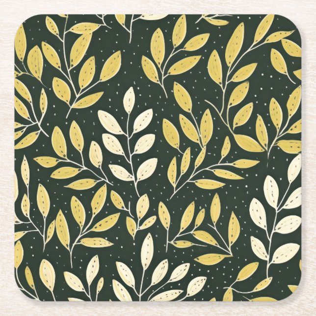 Yellow and Cream Leafy Branches Pattern  Rechteckiger Pappuntersetzer (Vorderseite)