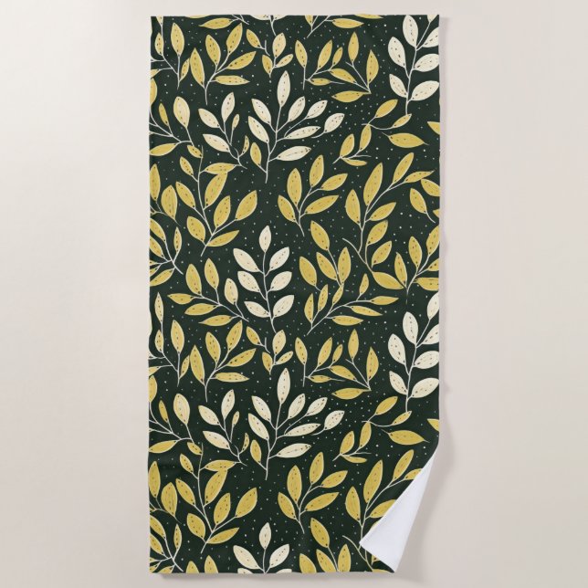 Yellow and Cream Leafy Branches Pattern  Strandtuch (Vorderseite)