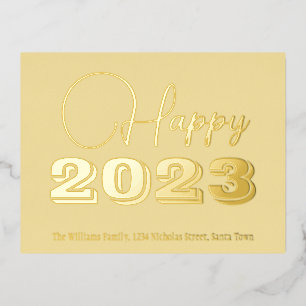 Yellow and Gold Foil custom Happy New Year 2023 Folien Feiertagspostkarte