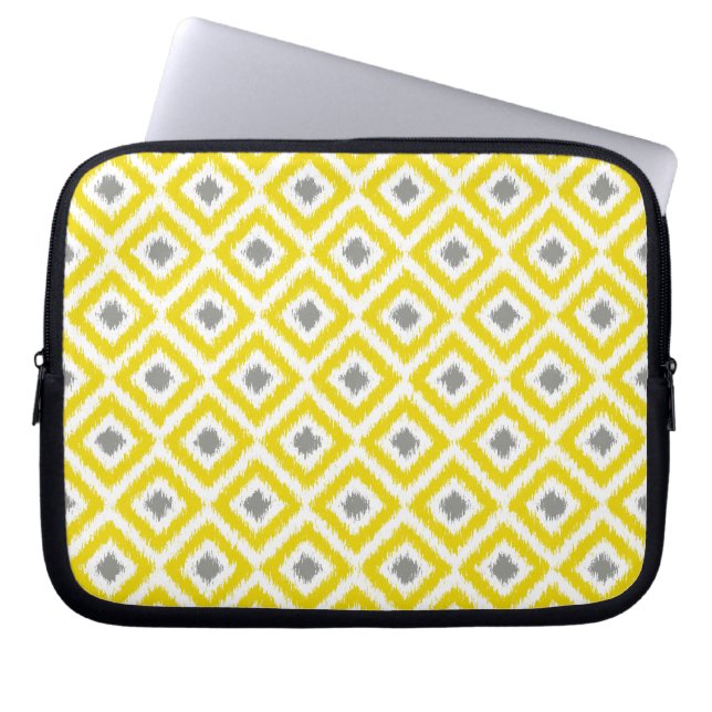 Yellow and Gray Diamond Ikat Muster Laptopschutzhülle (Vorderseite)