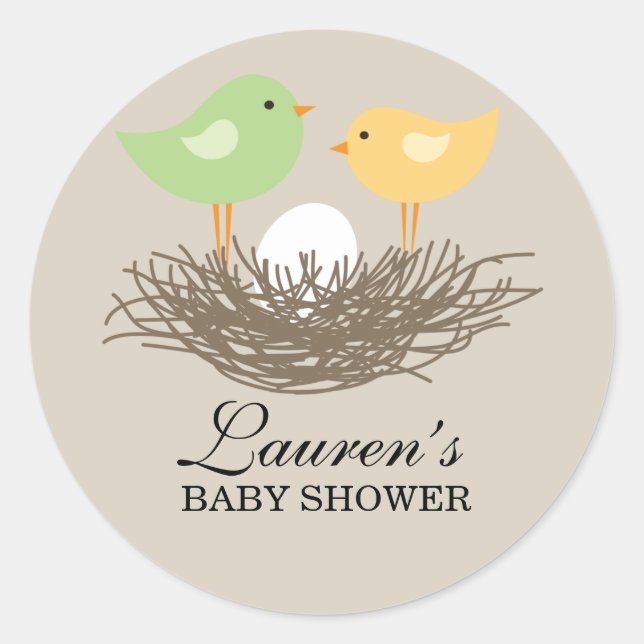Yellow and Green Baby Bird's Nest | Babydusche Runder Aufkleber (Vorderseite)