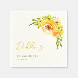 Yellow and Green Floral Handwritten Bridal Shower  Serviette