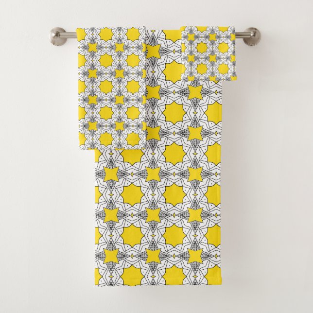 Yellow and green geometric pattern  badhandtuch set (Insitu)