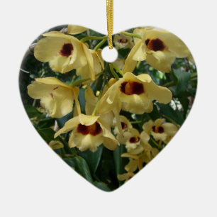 Yellow and Maroon Orchids Elegante Keramik Ornament