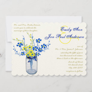 Yellow and Navy Blue Mason Jar Wild Blume Wedding Einladung