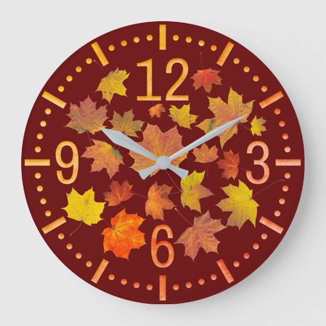 Yellow And Orange Maple Leaves Große Wanduhr (Vorderseite)