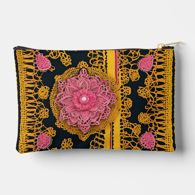 Yellow and pink floral patterns AI art  Zubehörtasche (Rückseite)