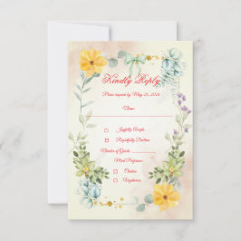 Yellow and Pink Floral RSVP Card Karte