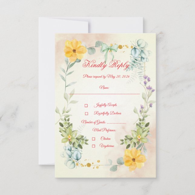 Yellow and Pink Floral RSVP Card Karte (Vorderseite)