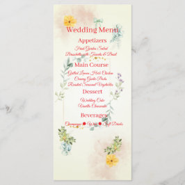 Yellow and Pink Floral Wedding Menu Card Menükarte