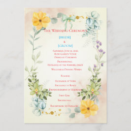 Yellow and Pink Floral Wedding Program Programm
