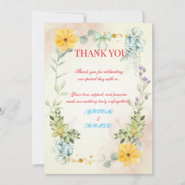 Yellow and Pink Floral Wedding Thank You Card Dankeskarte