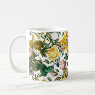 Yellow and pink vintage rose garden pattern kaffeetasse