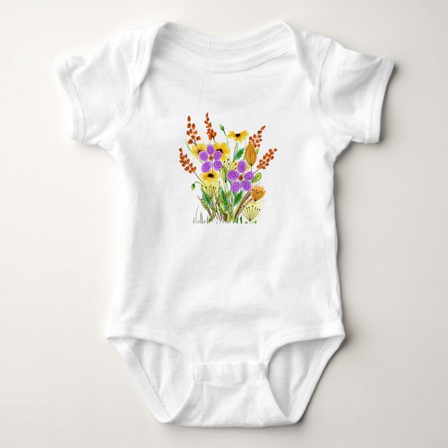 Yellow and Purple Flowers Baby Girl Baby Strampler (Vorderseite)