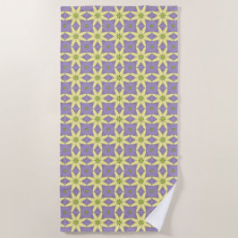 Yellow and purple geometric floral patterned  strandtuch