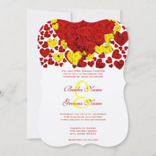 Yellow and Red Heart Roses Wedding Invitation Einladung