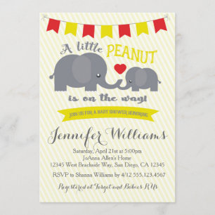 Yellow and Red Peanut Elephant Baby Dusche Einladung
