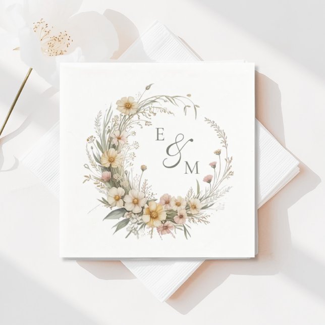 Yellow and Sage Floral Wreath Wedding Napkin Serviette (Von Creator hochgeladen)