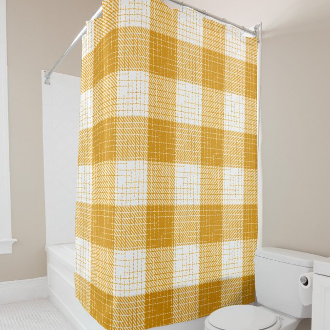 Yellow and White Bold Checkered Plaid Design  Duschvorhang (Von Creator hochgeladen)
