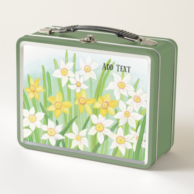 Yellow and White Daffodils in Spring Custom Metall Brotdose (Vorderseite)