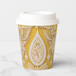 Yellow and white floral patterns AI art  Pappbecher